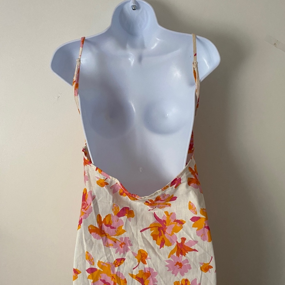 ASOS DESIGN Floral Summer Midi-Dress Backless Spaghetti Strap Pink & Orange Slit - Picture 6 of 12
